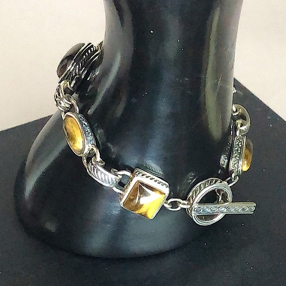 BARSE Sterling Silver Tigers Eye and Cats Eye Cabochon Toggle Bracelet - Picture 13 of 17